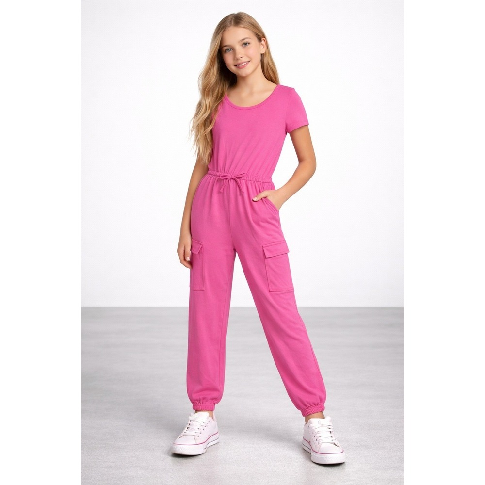Wonder Nation Pink Cheer Jogger Jumpsuit Girls‎ Large 10-12 Plus  Athleisure New